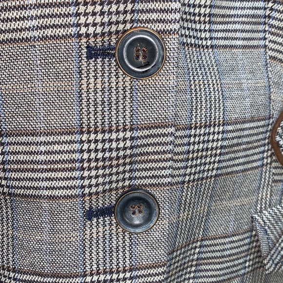 ZARA Basics Wool blend Plaid Blazer brown patchwork elbows 2 button satin lined - Picture 7 of 17